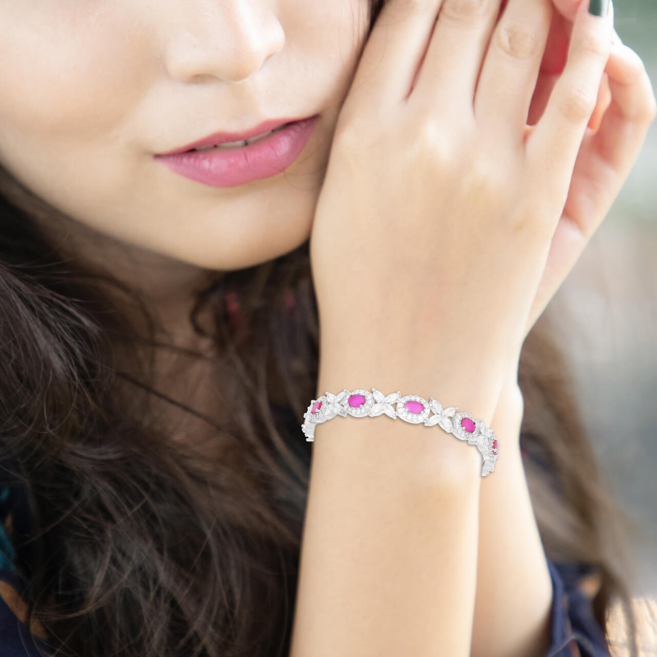 Shining Pink Silver Bangles