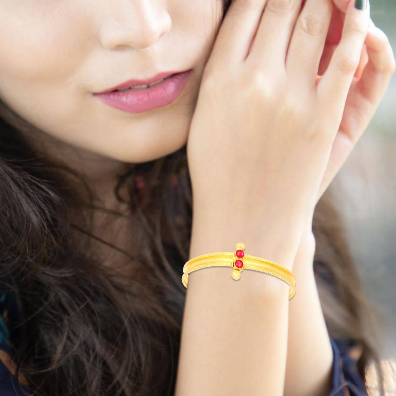 Gleaming Red Stone Gold Plated Bangle