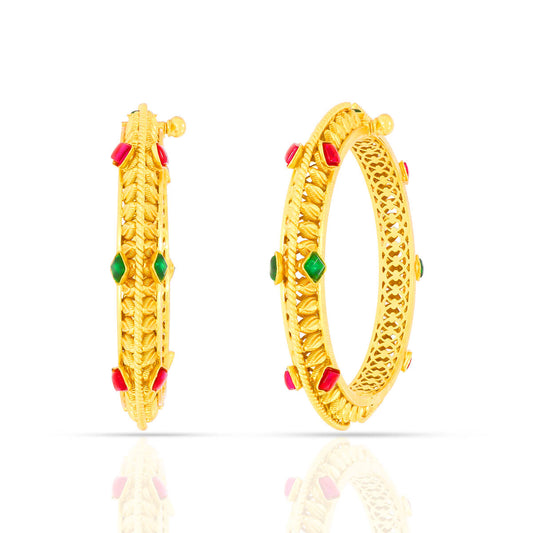 Gleaming Red & Green Stone Gold Plated Bangle