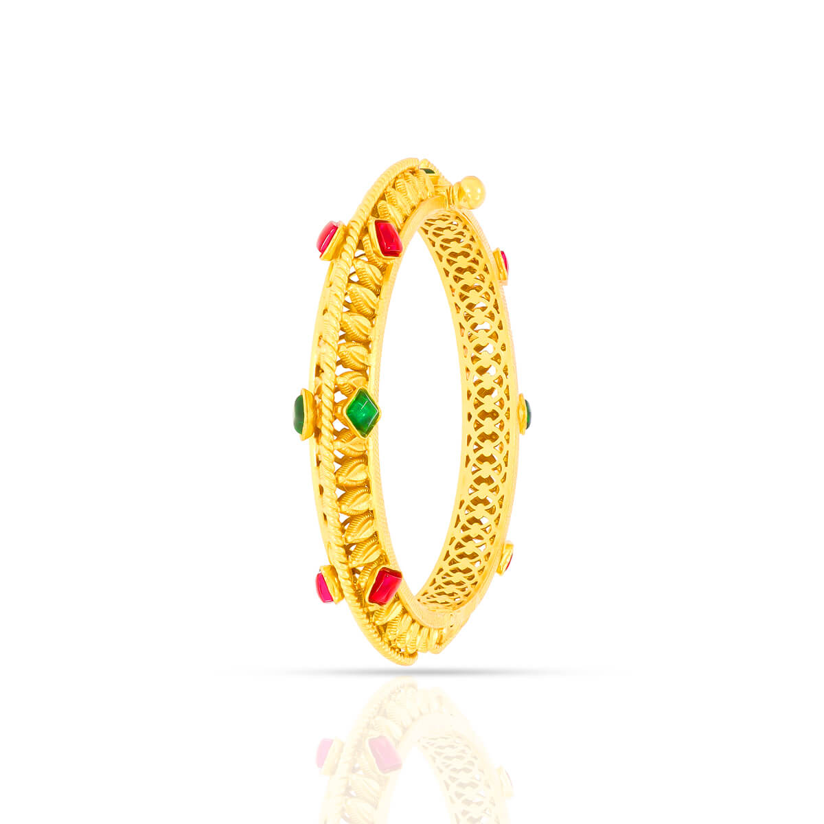 Gleaming Red & Green Stone Gold Plated Bangle