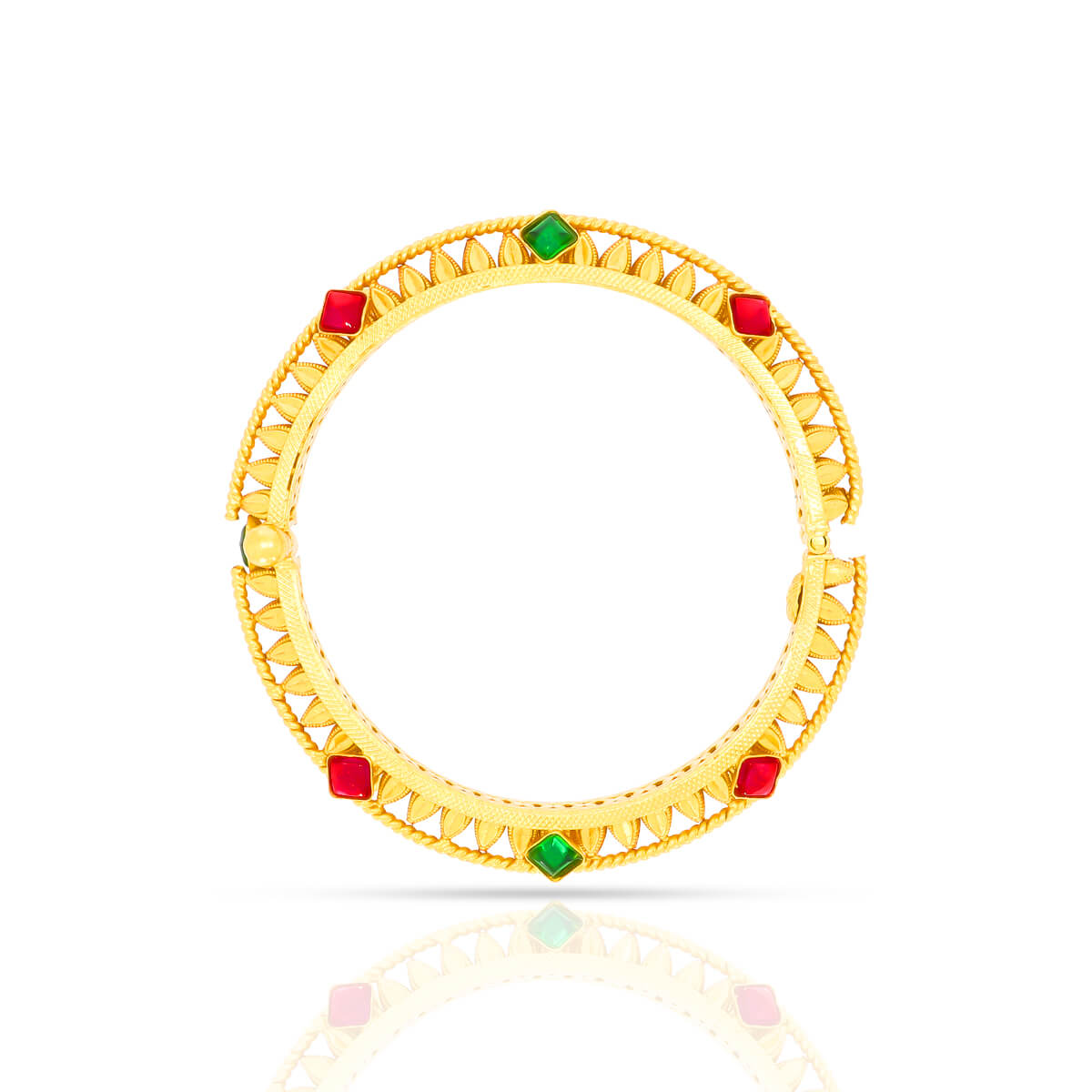 Gleaming Red & Green Stone Gold Plated Bangle