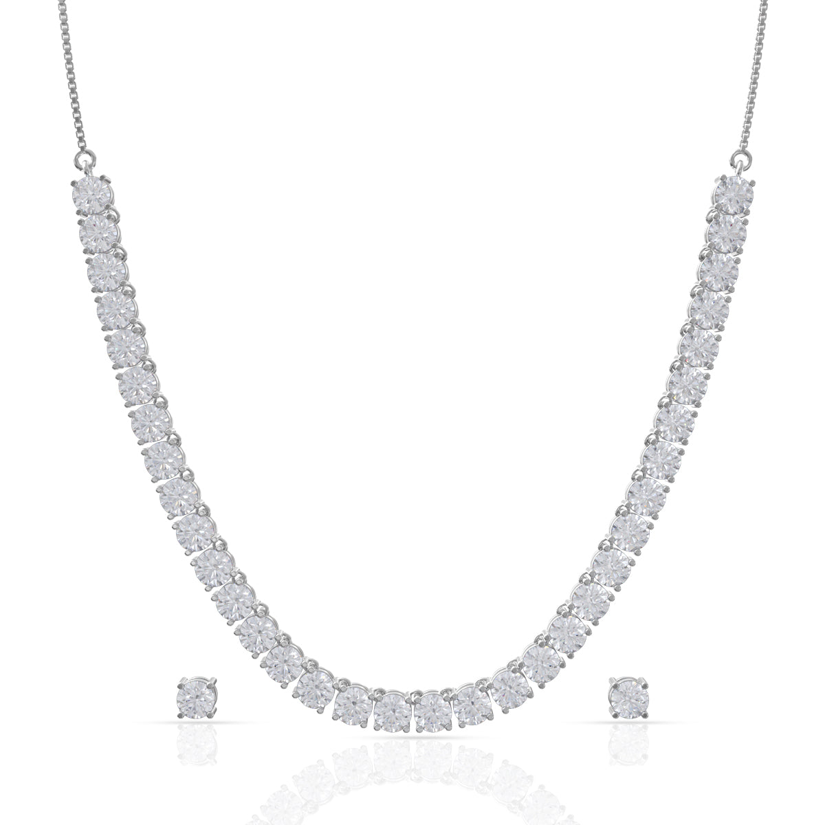 Fine Solitaire Silver Necklace Set