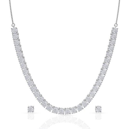 Fine Solitaire Silver Necklace Set