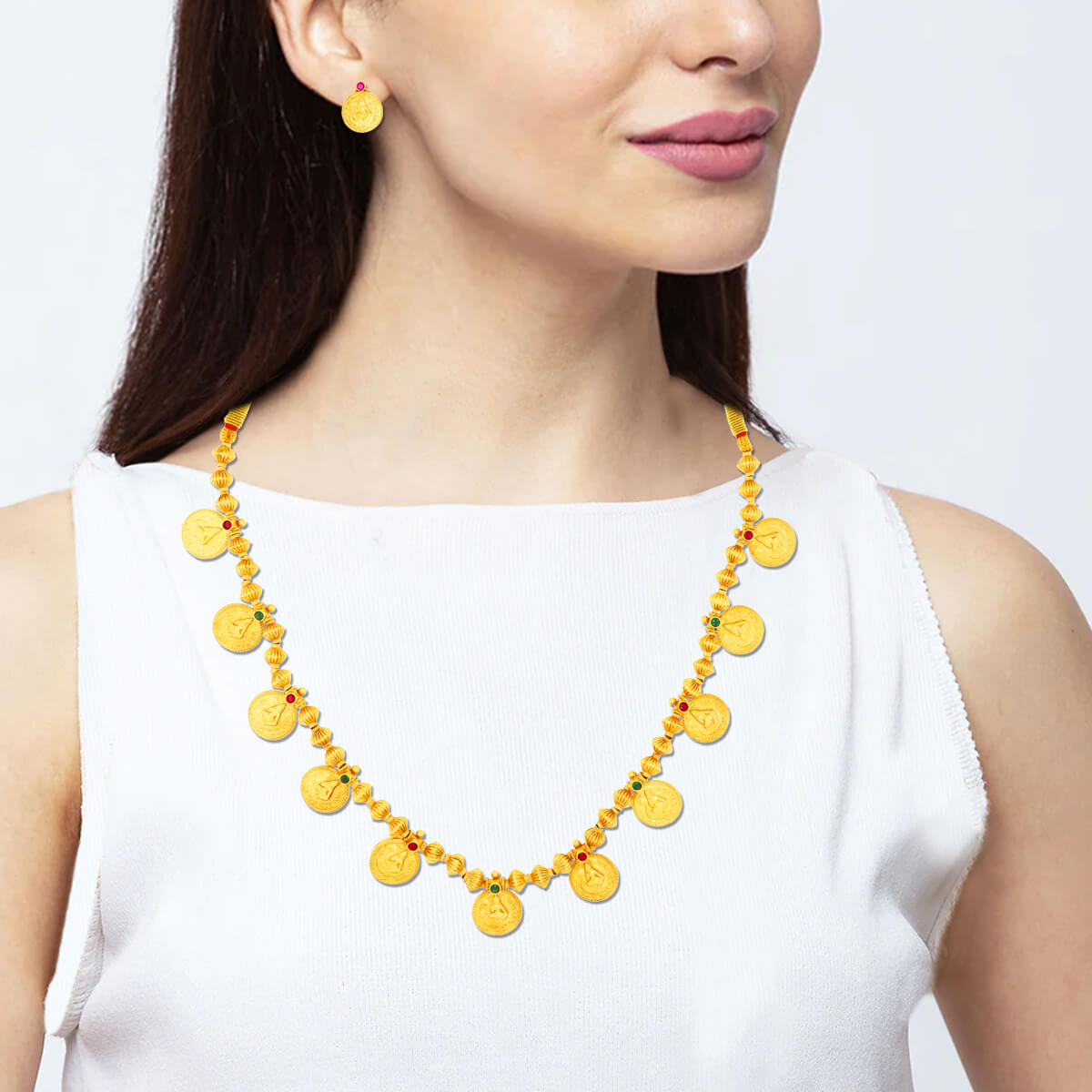 Golden Symphony Coin Necklace Set In Gold Plated