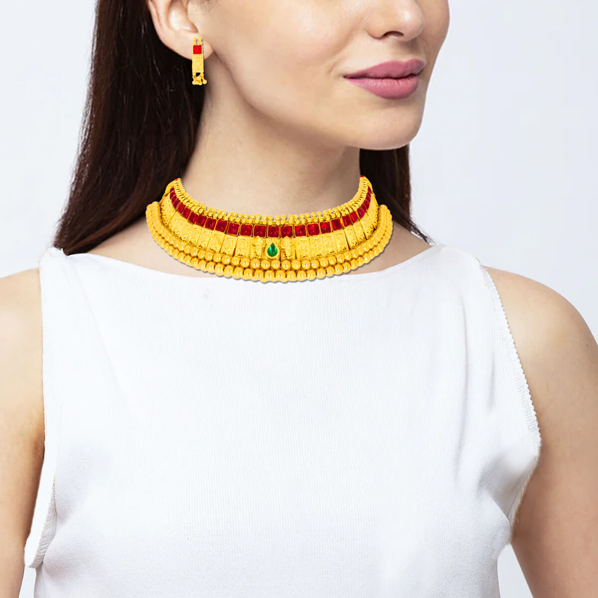 Royal Silver Choker Set In Gold Plated