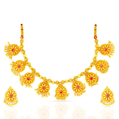 Regal Radiance Red Stone Gold Plated Necklace Set