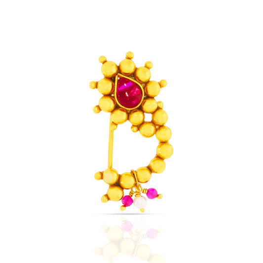 Classic Gold Plated Red Stone Nath