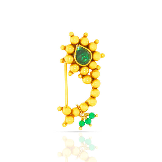 Classic Gold Plated Green Stone Nath