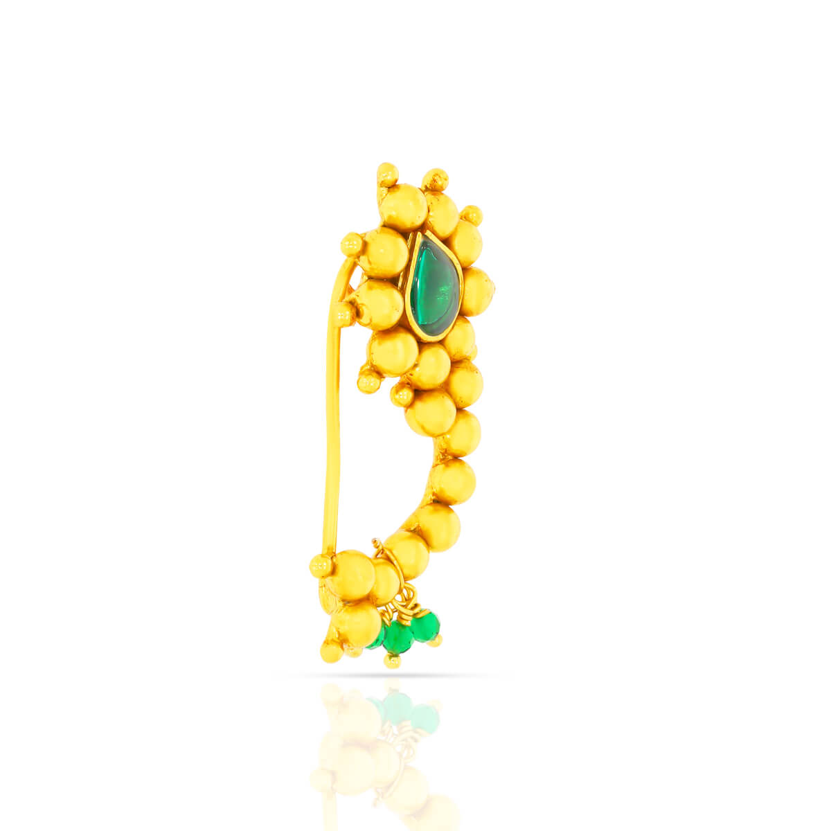 Classic Gold Plated Green Stone Nath