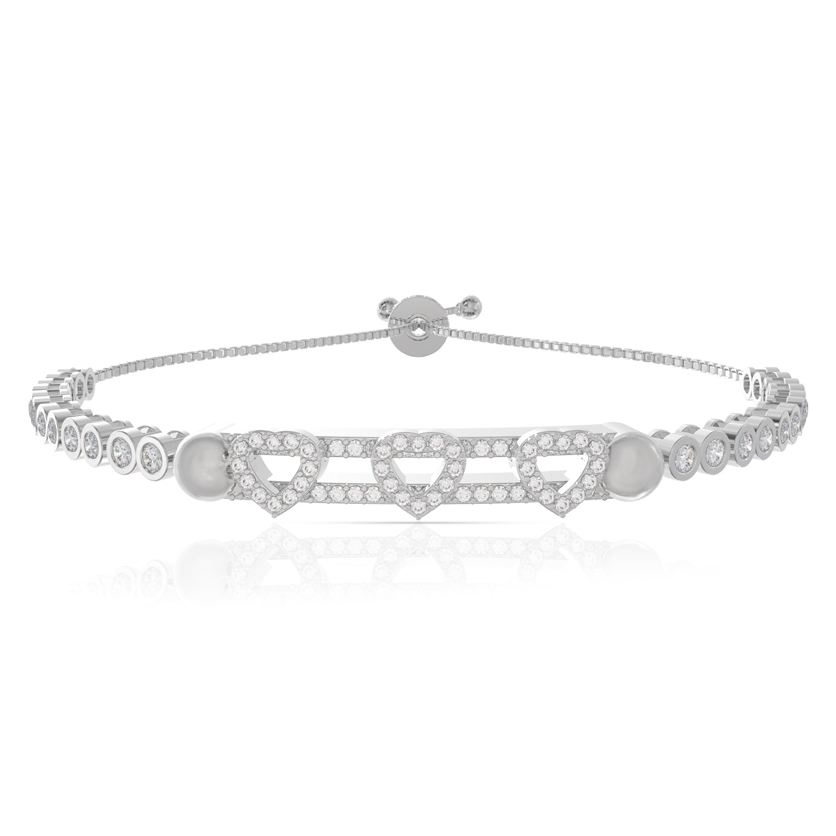 925 Silver Heart to Heart Diamond Bracelet