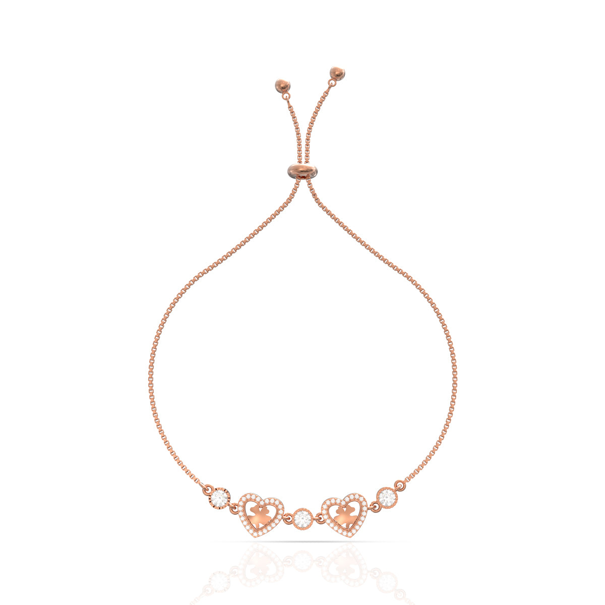 Rose Gold Halo Heart Studded Bracelet