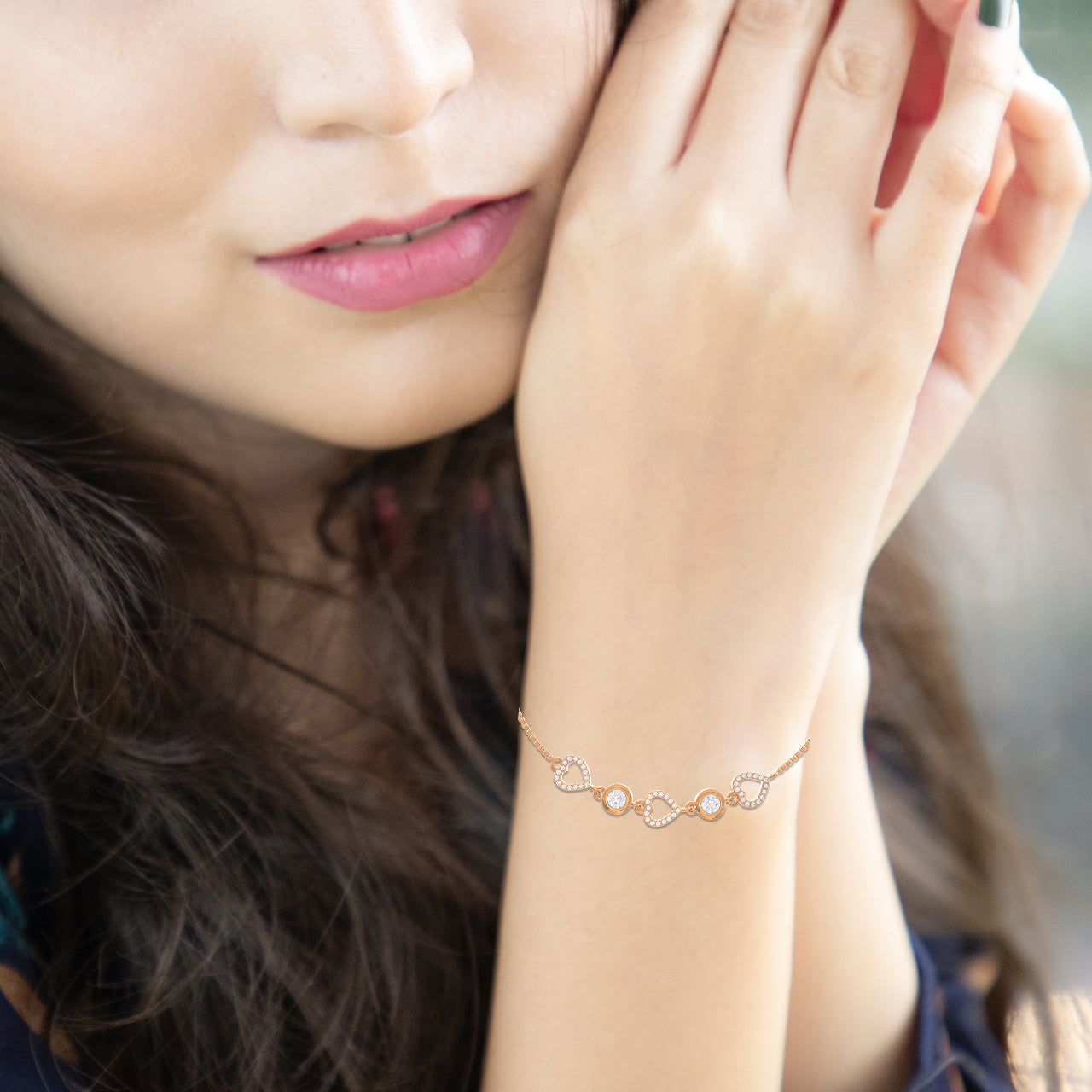 Rose Gold Heart Bracelet In Silver