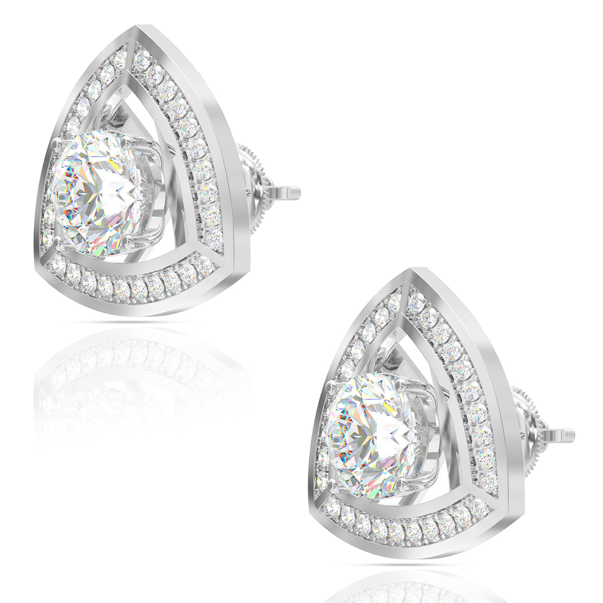 Alluring Trilliant Zirconia Stud Silver Earrings