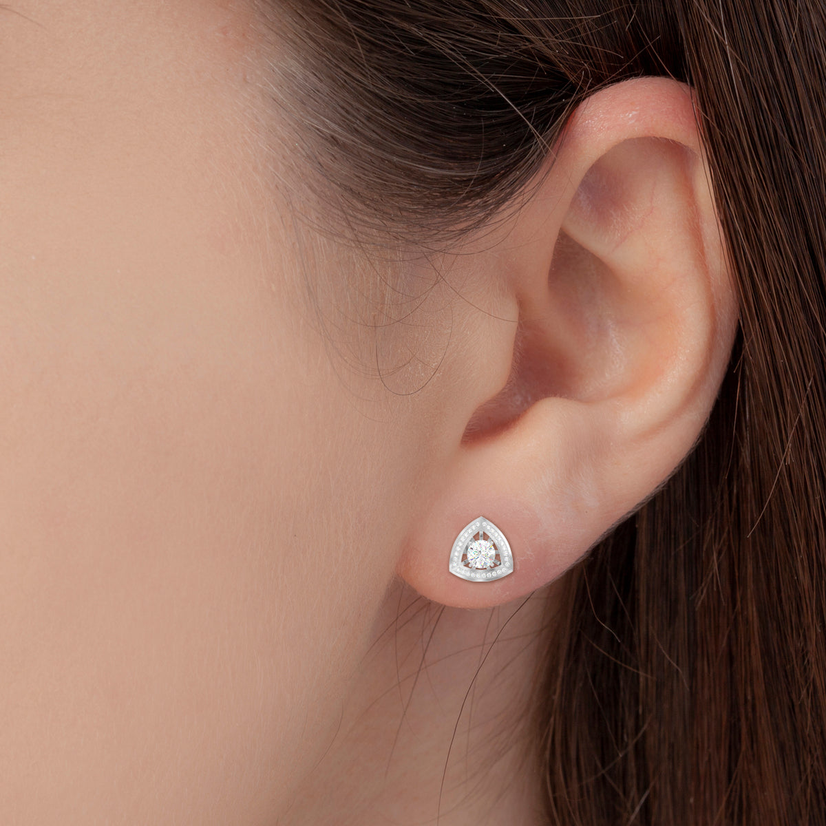 Alluring Trilliant Zirconia Stud Silver Earrings