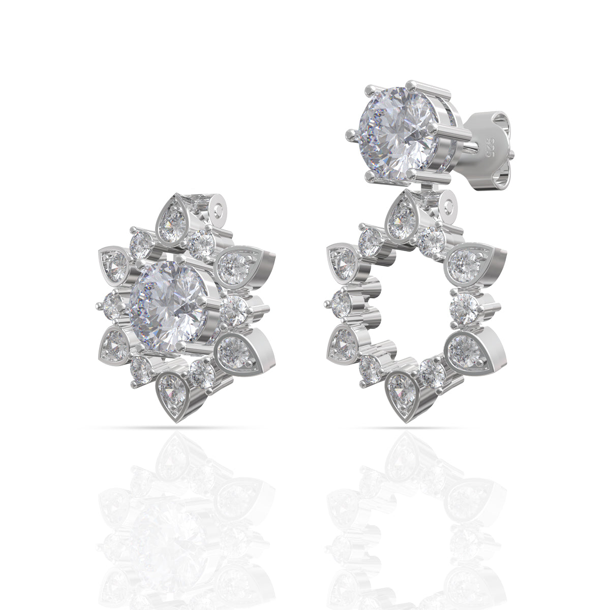 Snowflake Zirconia Stud Silver Earrings