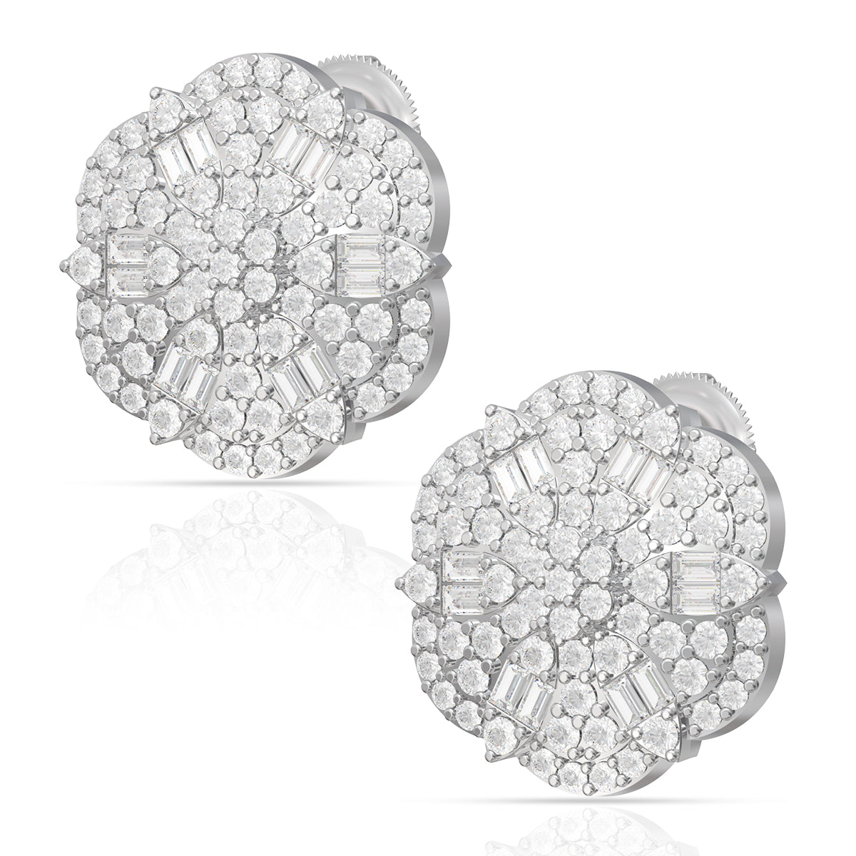 Silver Flowery Bold Diamond Stud Earrings