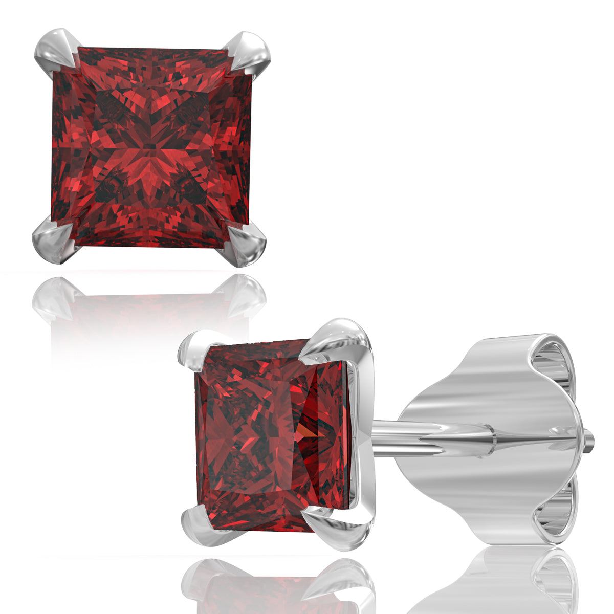 Silver Spessartine Rhombus Stud Earrings