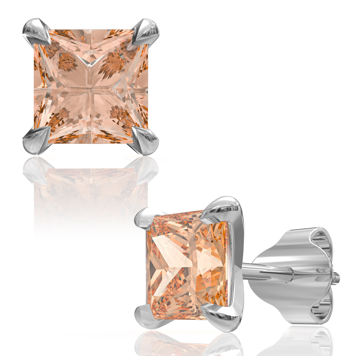 Silver Spessartine Square Stud Earrings