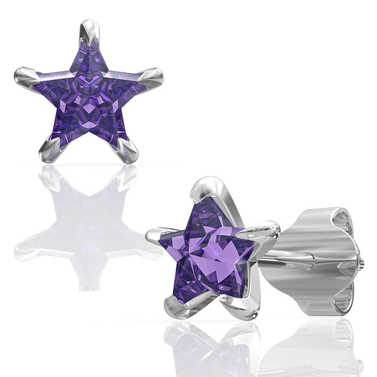 Silver Coral Purple Star Stud Earrings