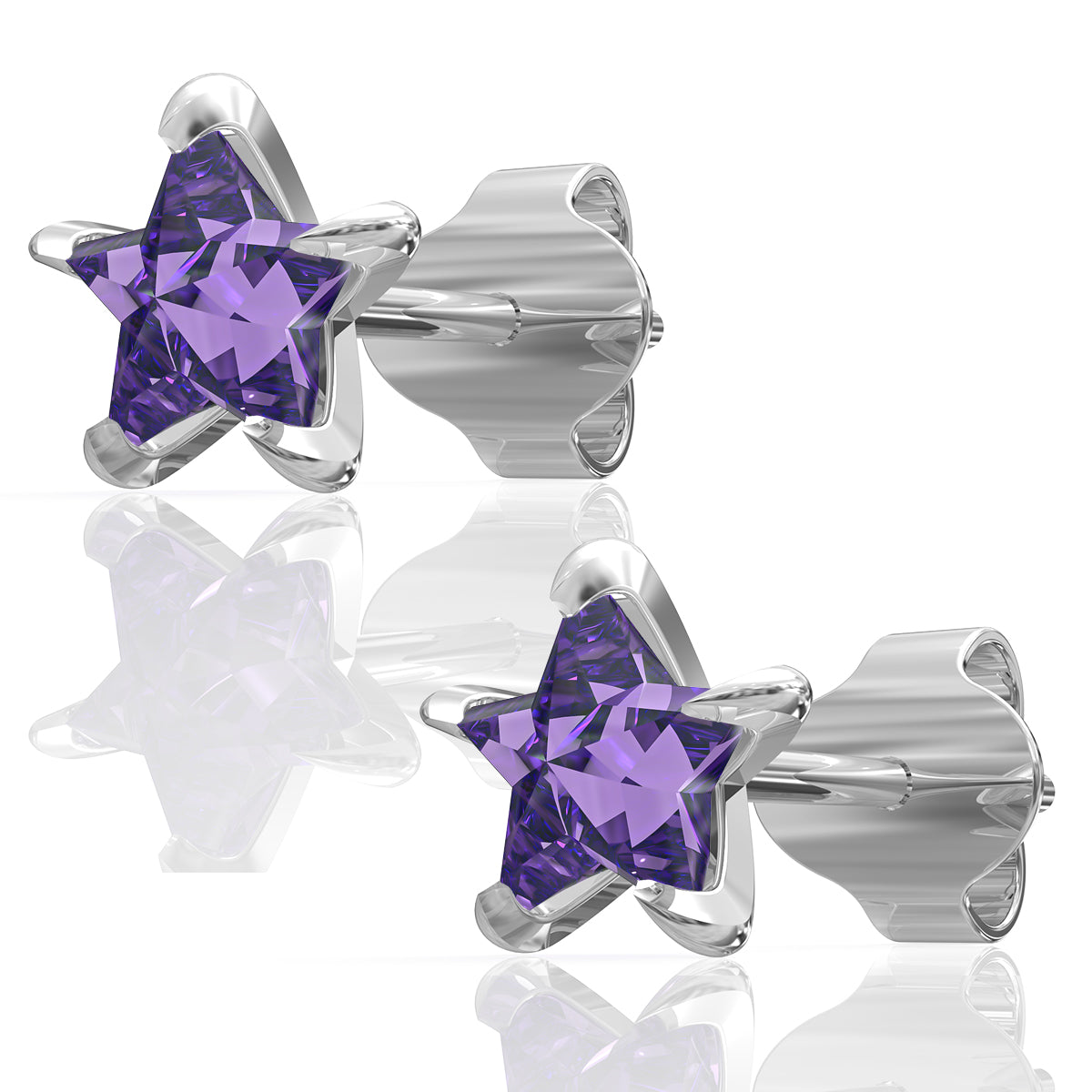 Silver Coral Purple Star Stud Earrings