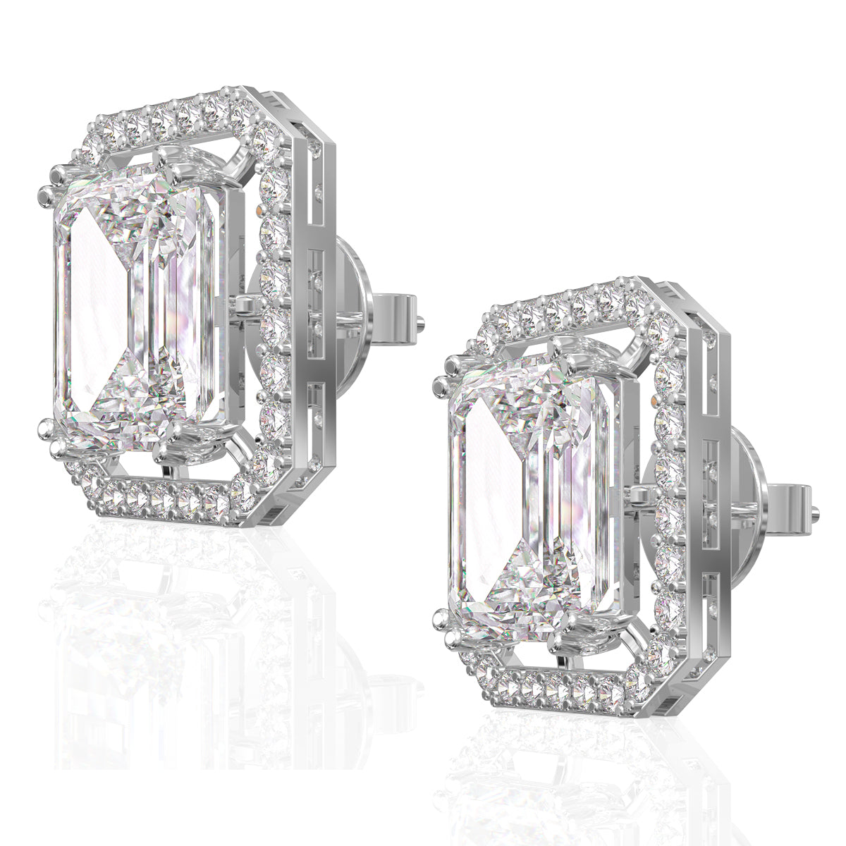 Classic Emerald Cut Silver Studs