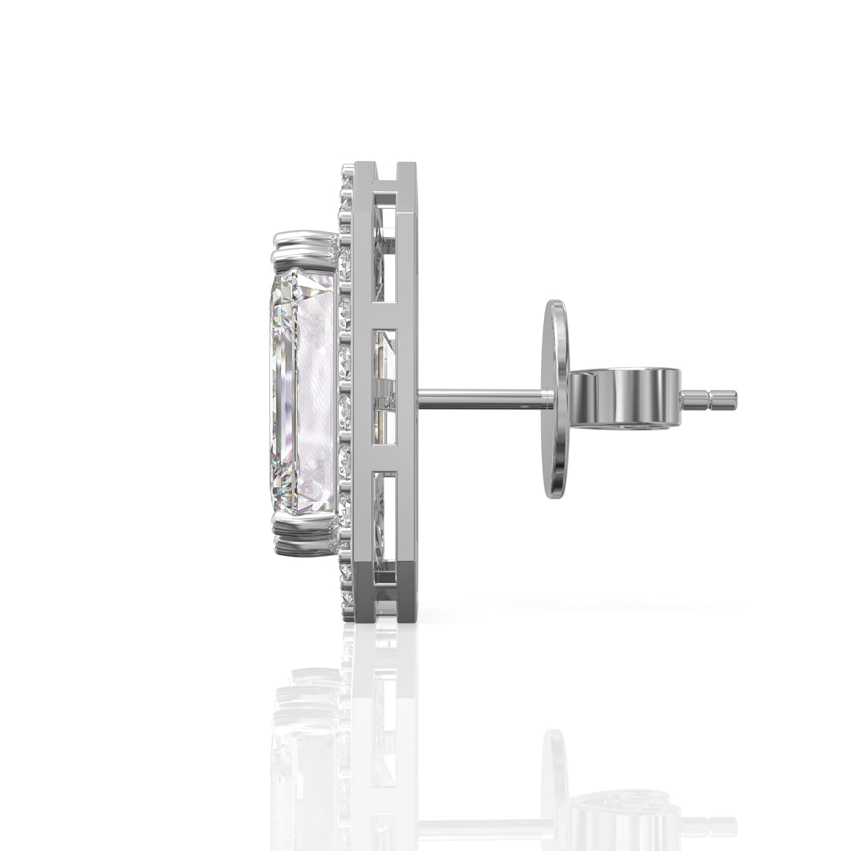 Classic Emerald Cut Silver Studs