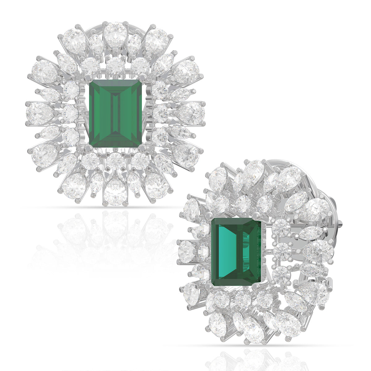 Royal Green Diamond Drop Silver Earrings