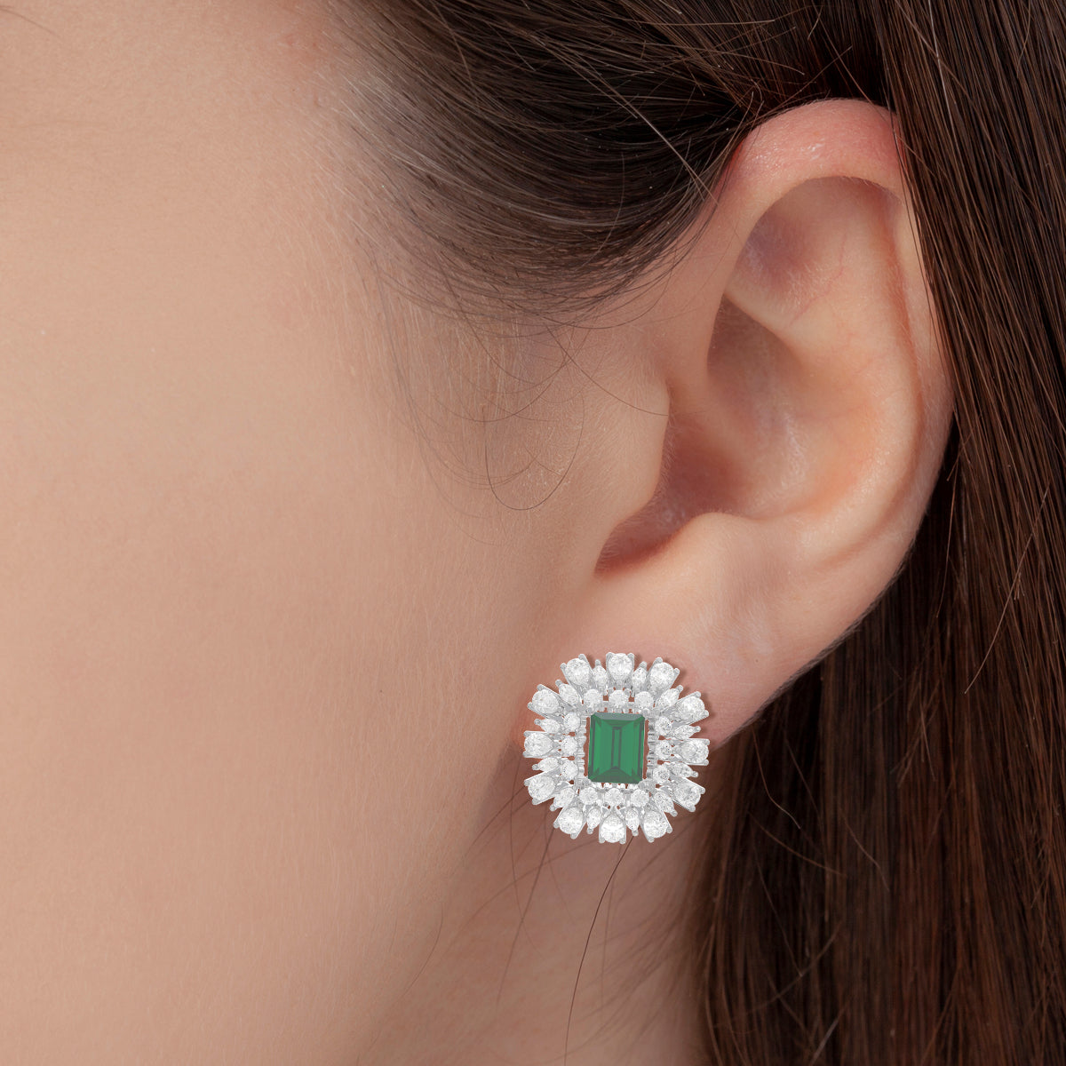 Royal Green Diamond Drop Silver Earrings