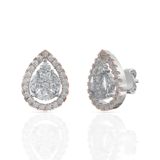 Diamond Drop Silver Stud Earrings