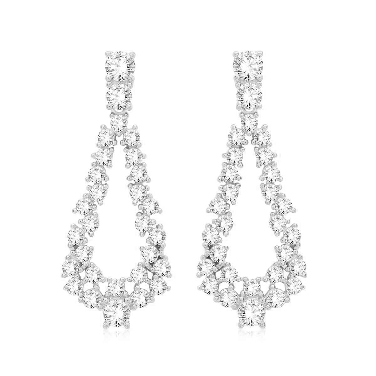 Dazzling Cluster Drop Silver Earrings