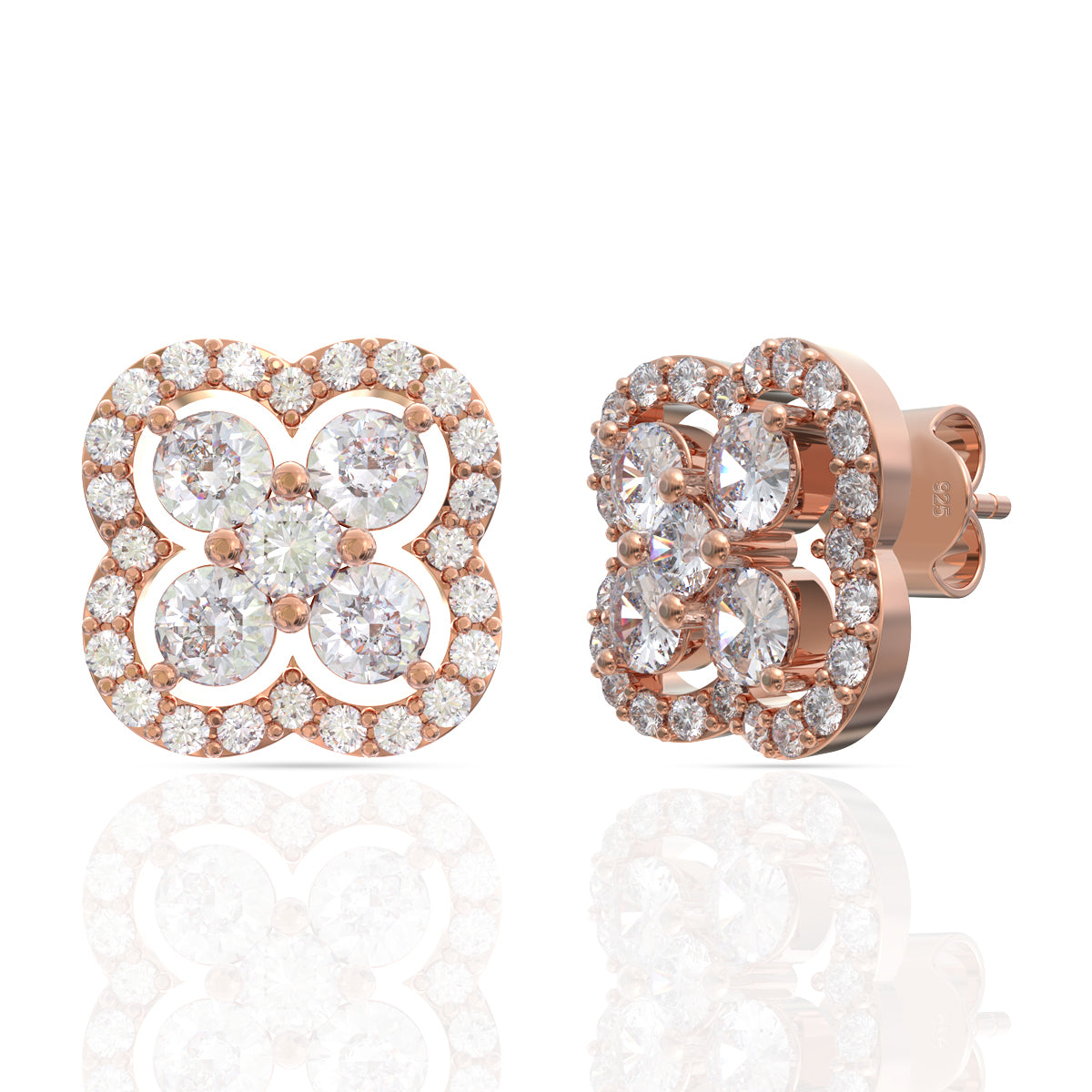 Rose Gold Diamond Clover Earrings