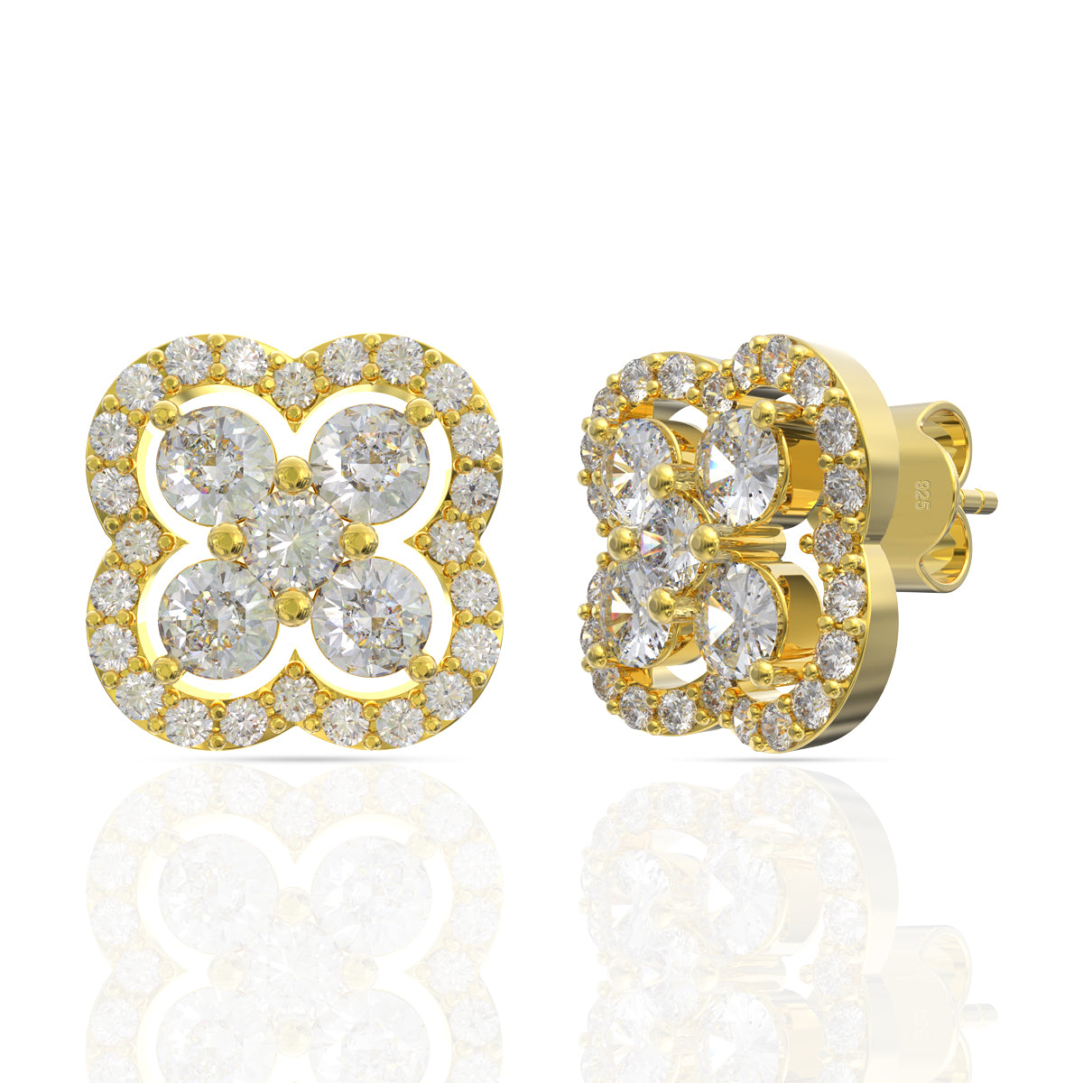 Dazzling Golden Diamond Clover Earrings