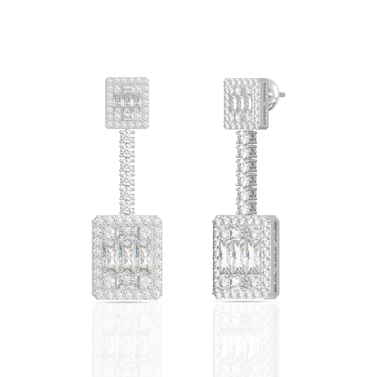 Illusion Zirconia Dangle Earrings In Silver