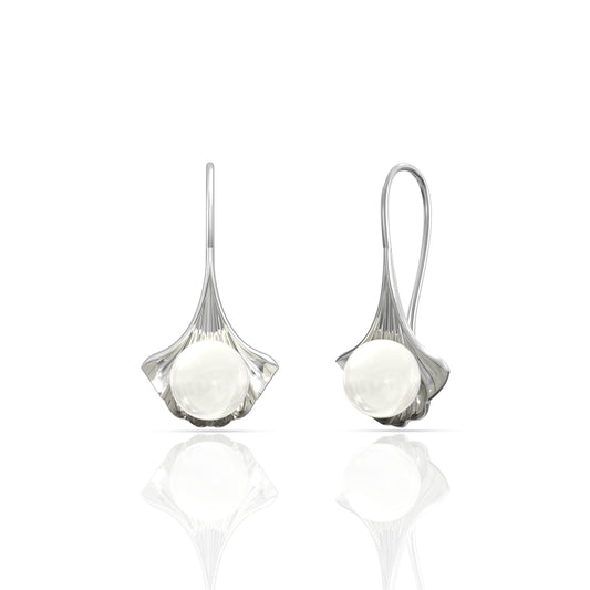 Pearl Drop Floral Earrings In Silver