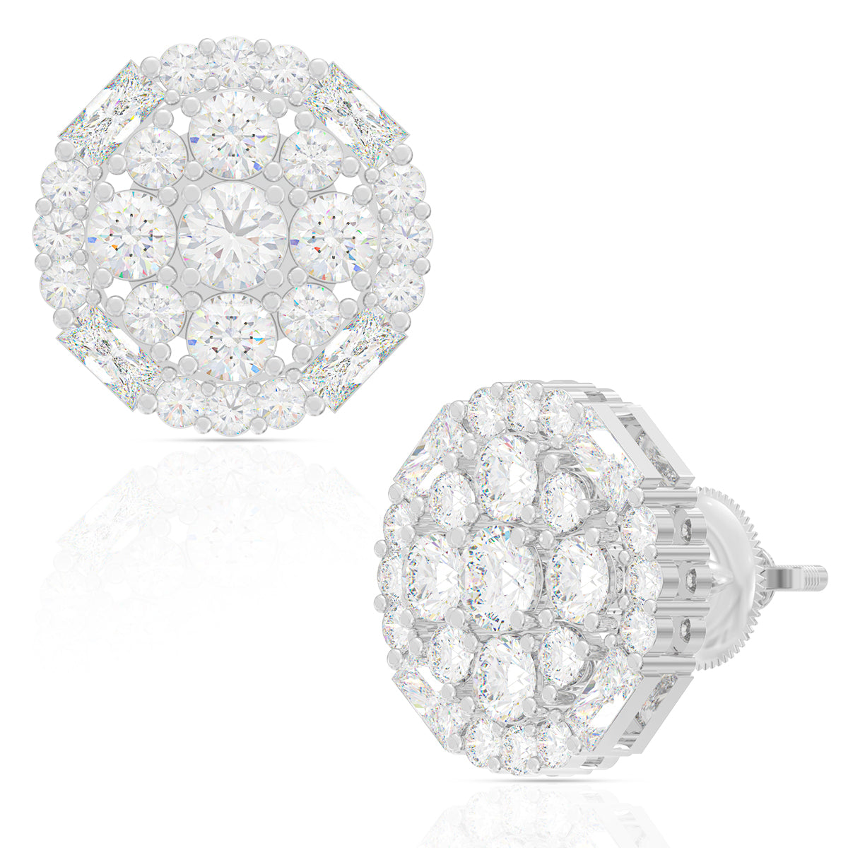 Silver Zircon Halo Round Stud Earrings