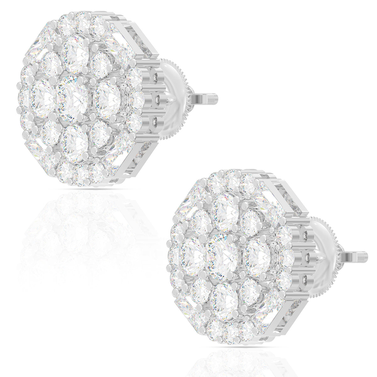 Silver Zircon Halo Round Stud Earrings