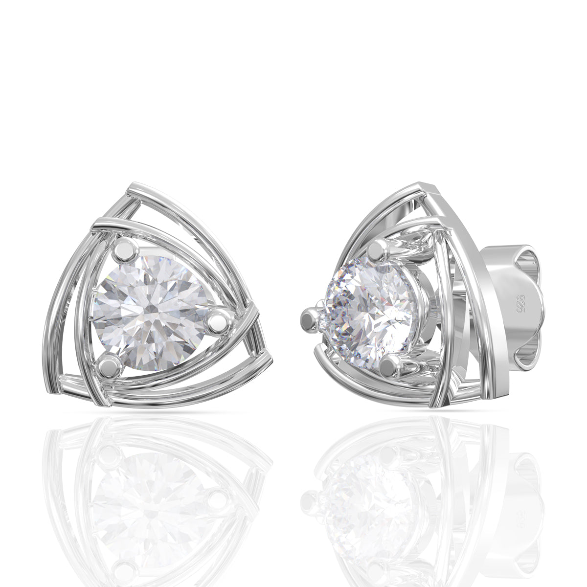 925 Sterling Silver White American Diamond Triangle Stud Silver Earrings