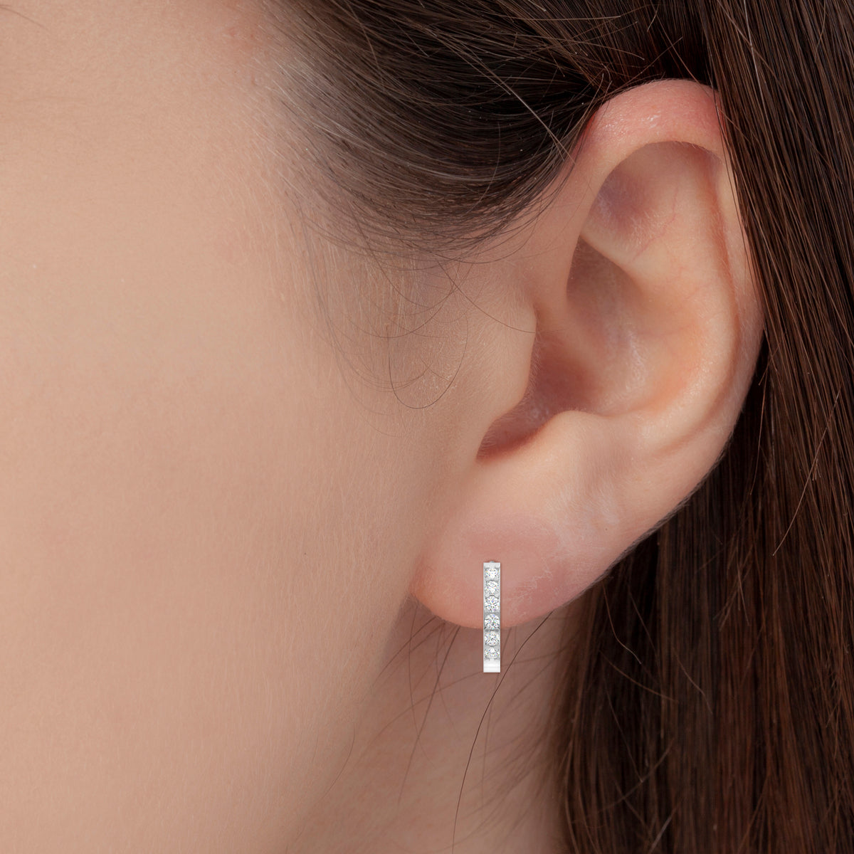 Silver Zircon Sparkling Hoop Earrings