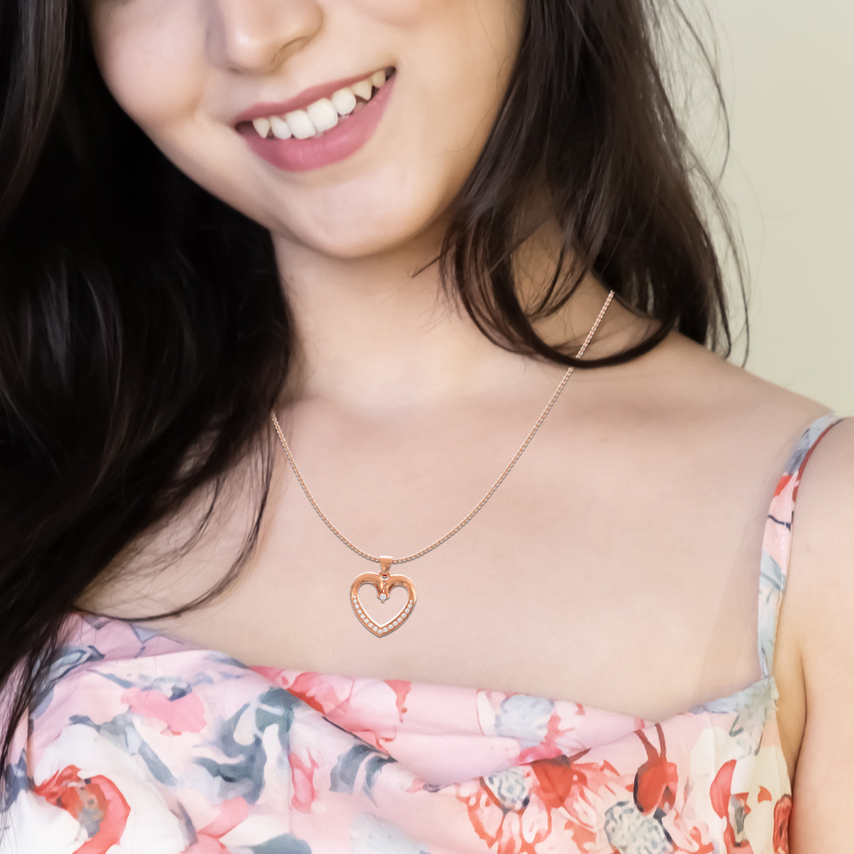 Sparkling Pink Heart Pendant Set In Silver