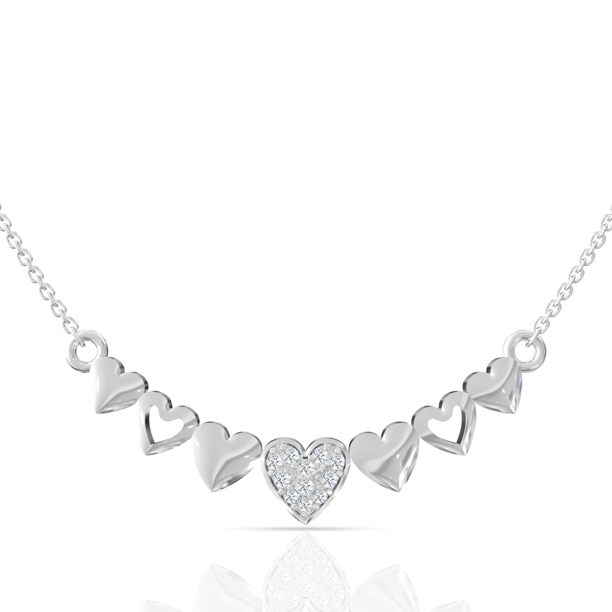 Heart Boutonniere Silver Pendant with Link Chain