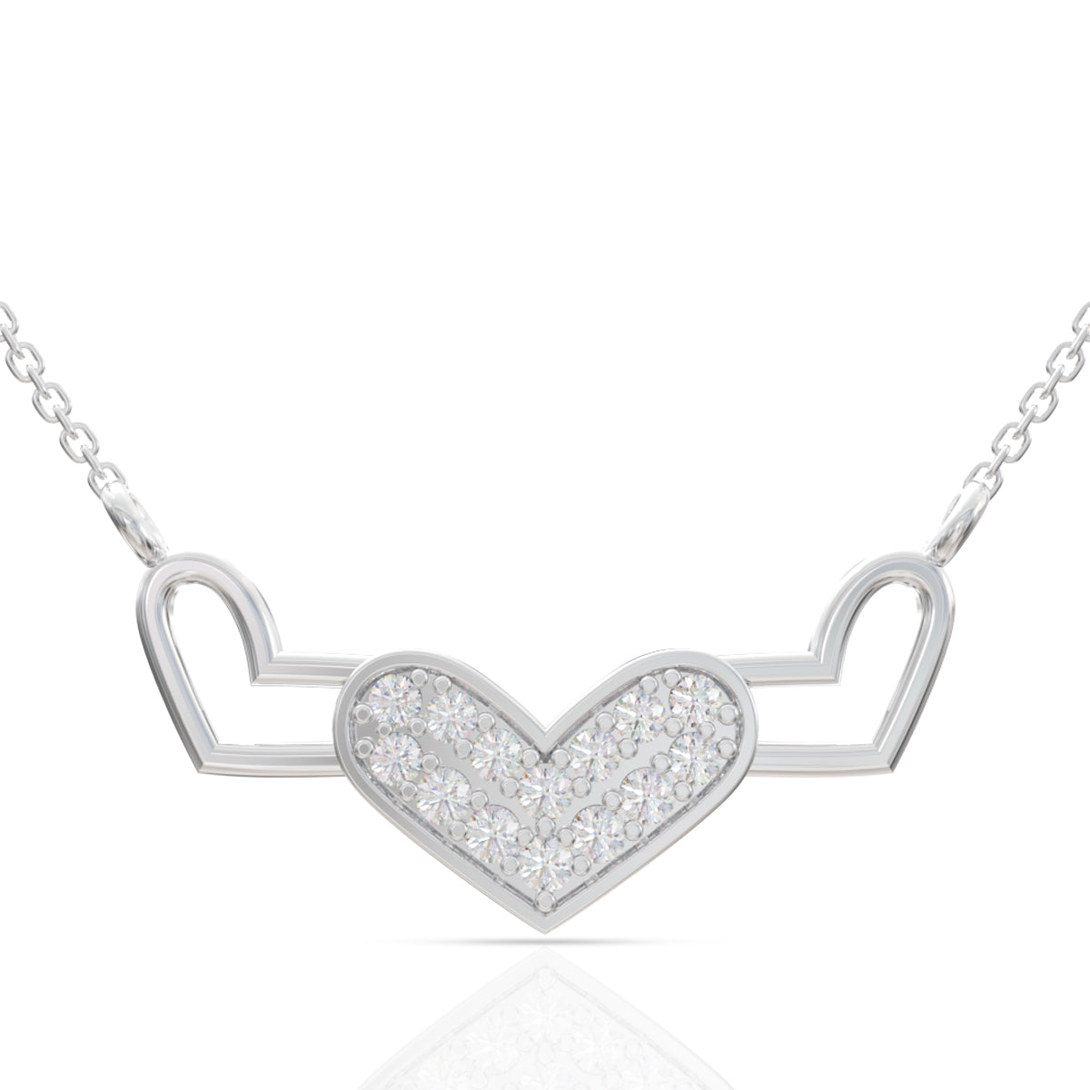 Silver Ornate Hearts Pendant with Link Chain