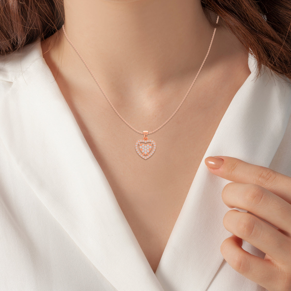 Rose Gold Heart Pendant In Silver