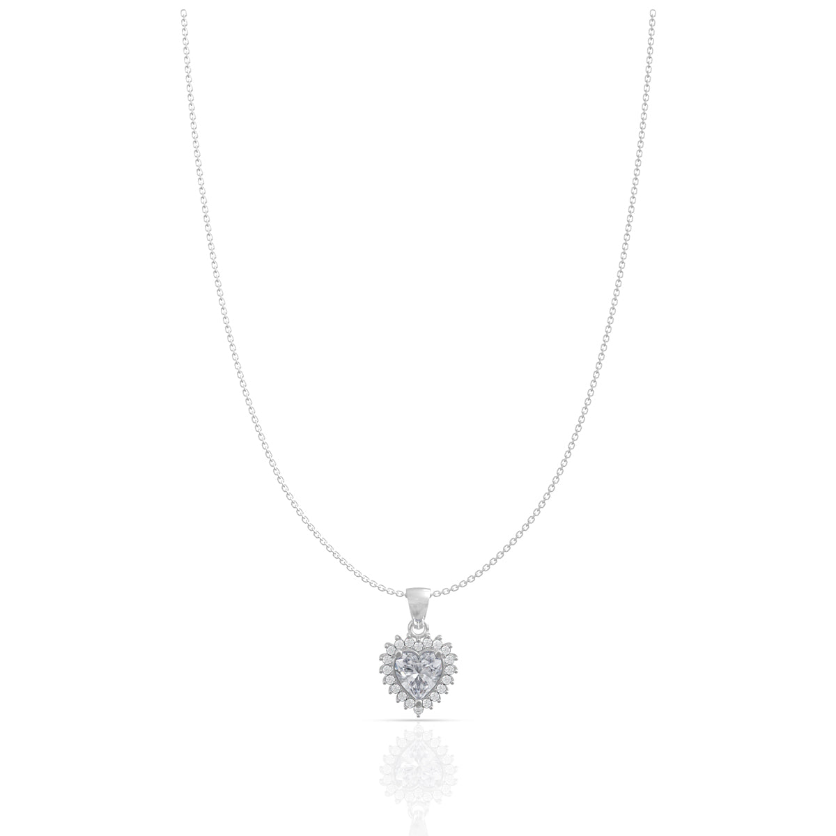 Silver Solitaire Heart Pendant Set