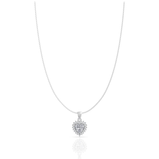 Silver Solitaire Heart Pendant Set