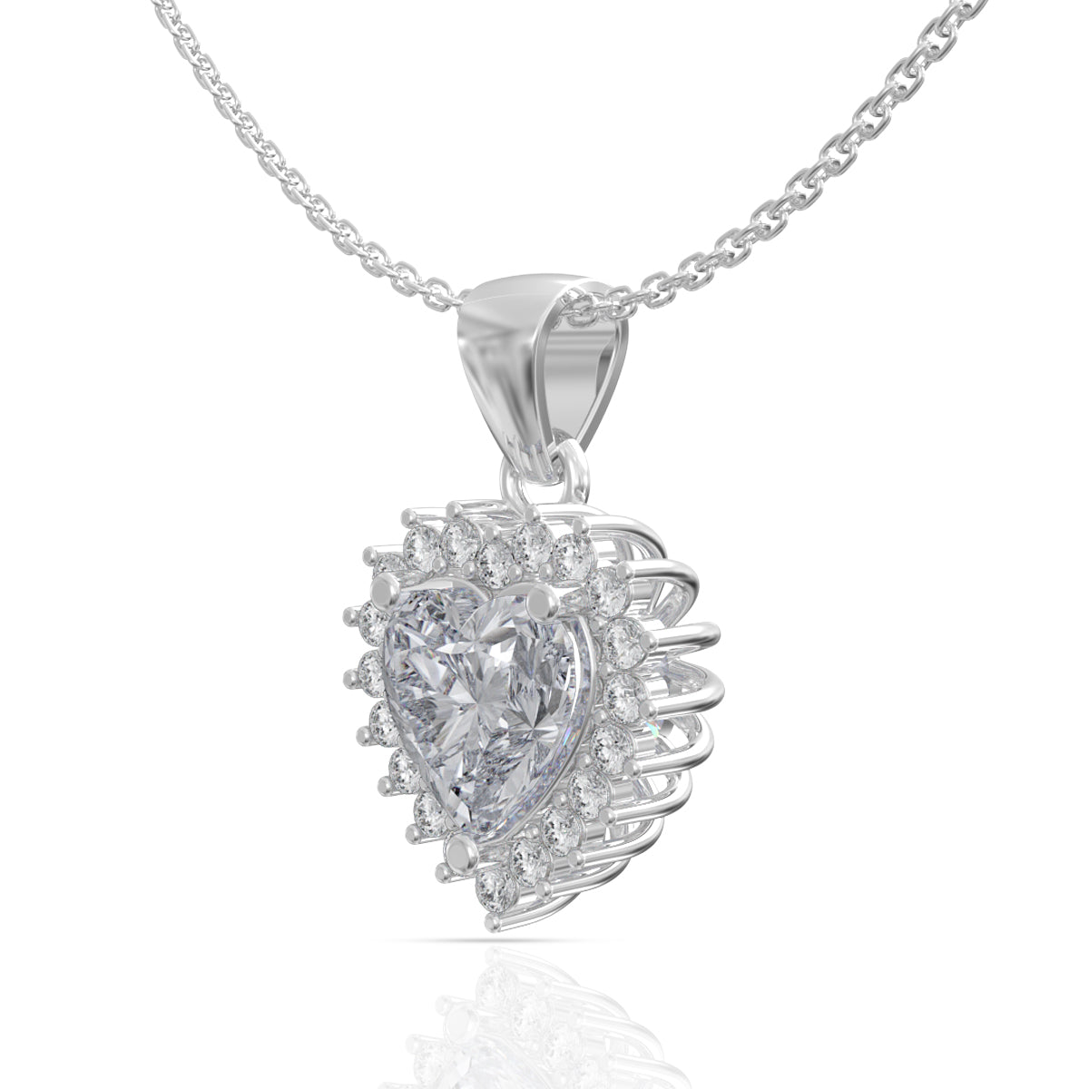 Silver Solitaire Heart Pendant Set