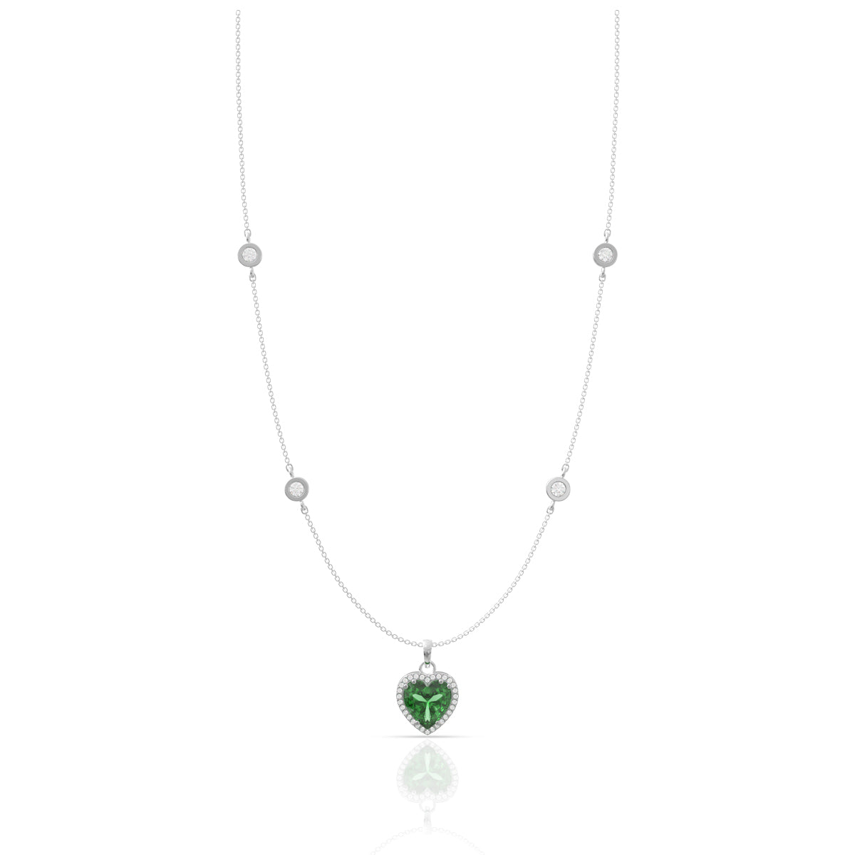 Silver Emerald Green Heart Necklace