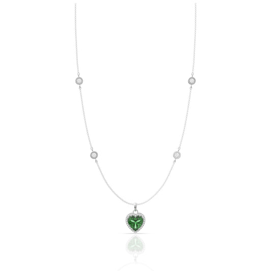 Silver Emerald Green Heart Necklace