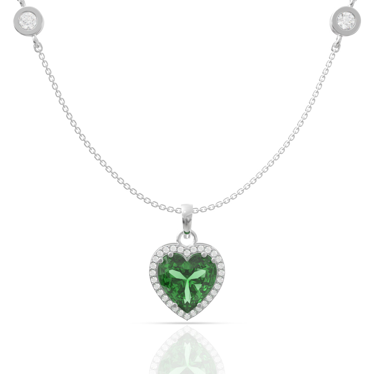 Silver Emerald Green Heart Necklace