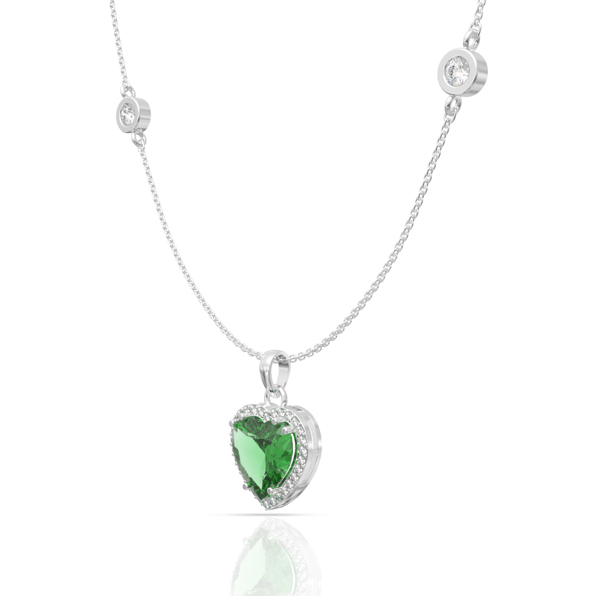 Silver Emerald Green Heart Necklace