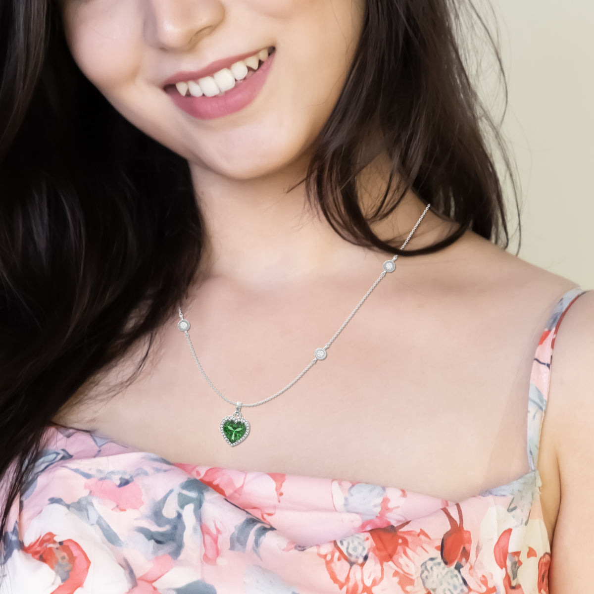 Silver Emerald Green Heart Necklace